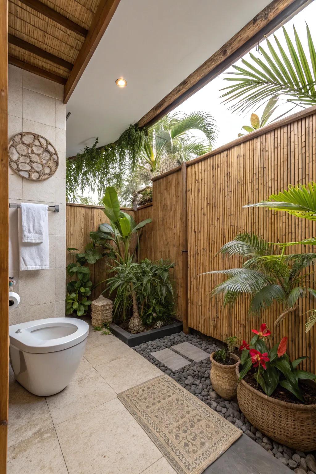 Bamboo wainscoting creates a tropical oasis in your bathroom.