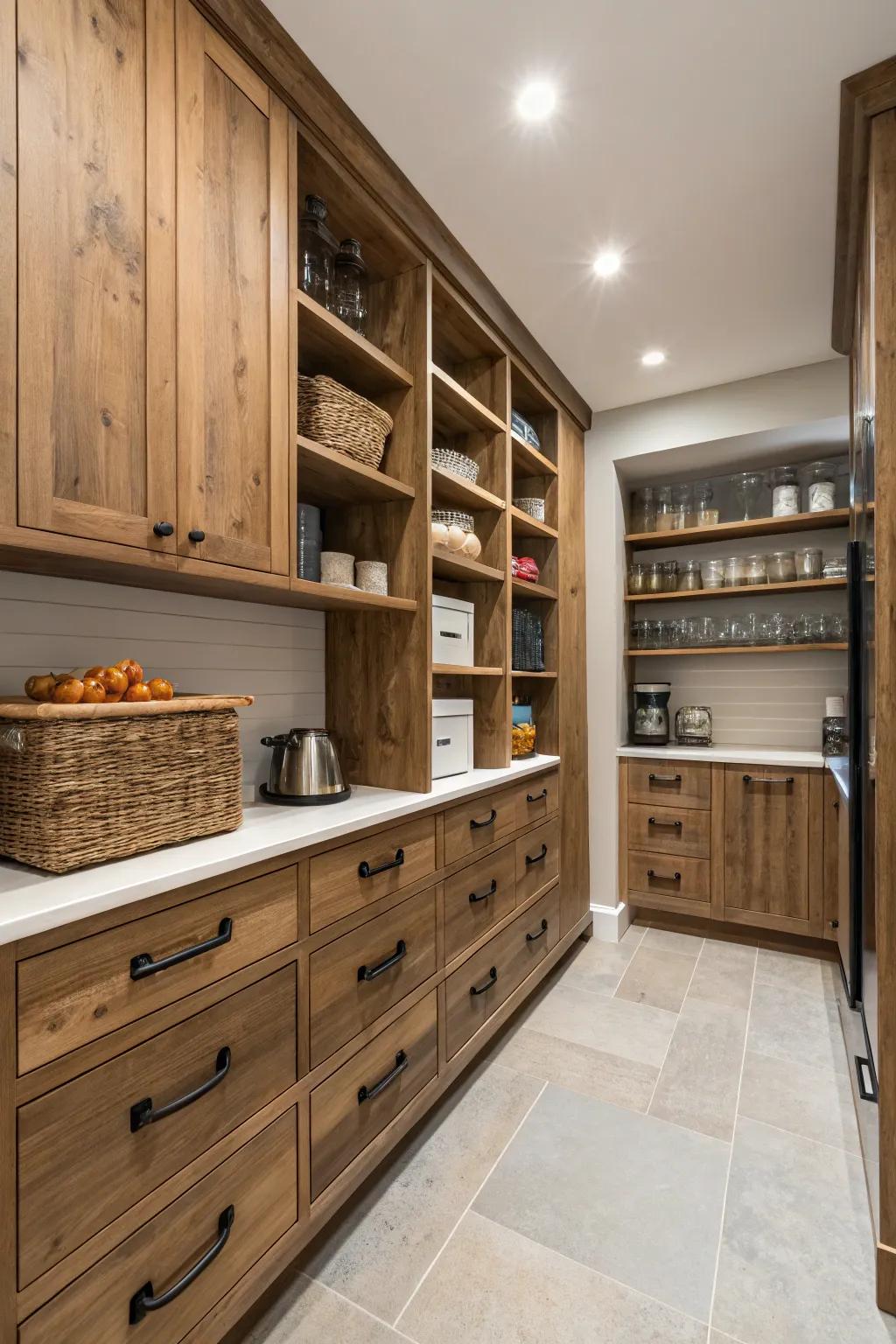 Rustic charm meeting modern style in a pantry.