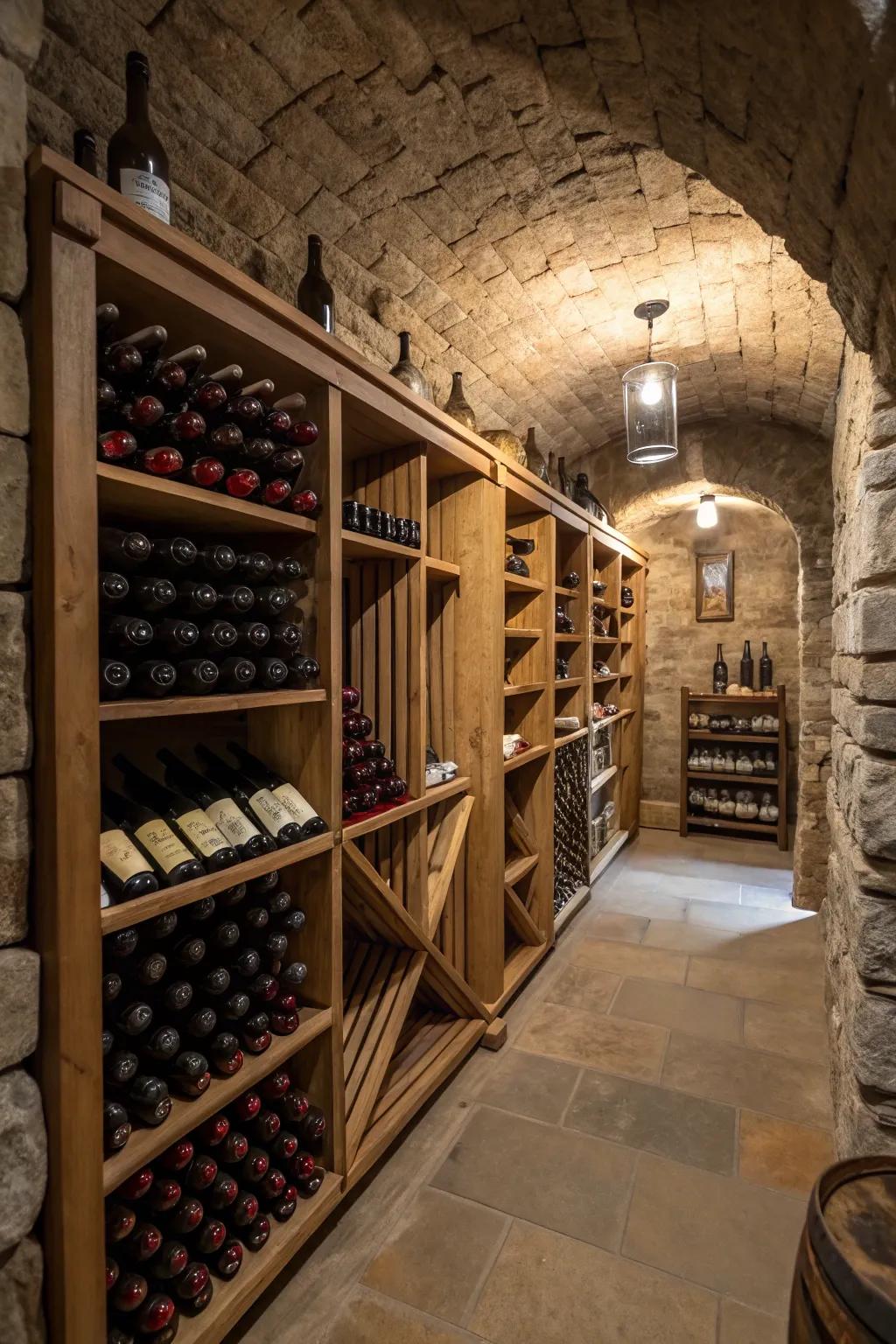 Wine cellar featuring hidden wine storage solutions.