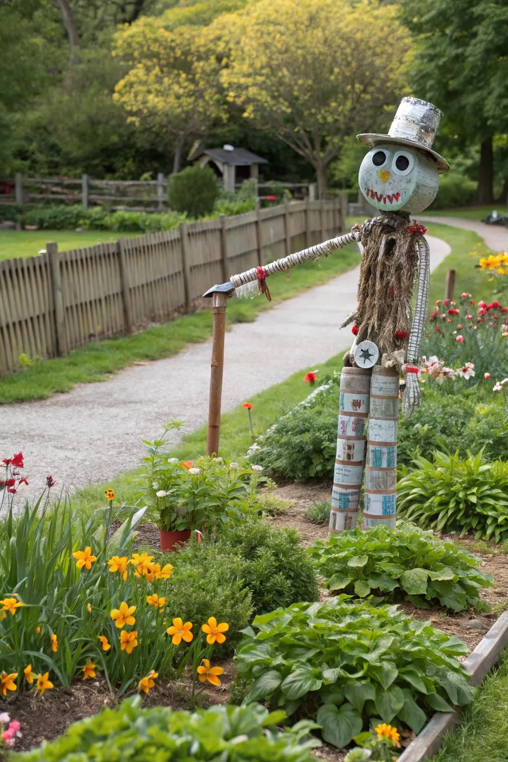 An eco-friendly scarecrow promoting sustainability.