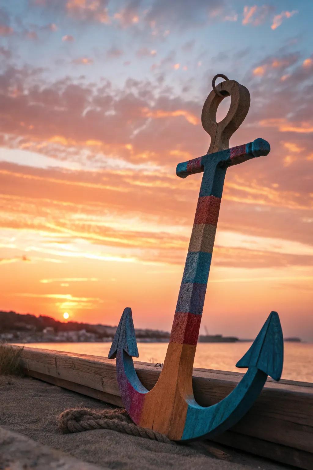 Wooden anchor with a vibrant ombre effect