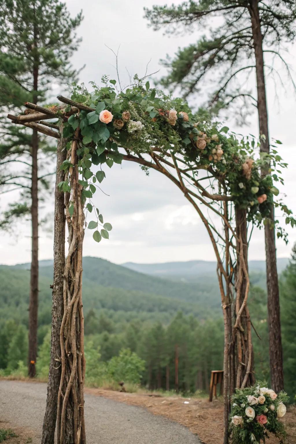 Twigs and branches add rustic charm to your wedding arch.