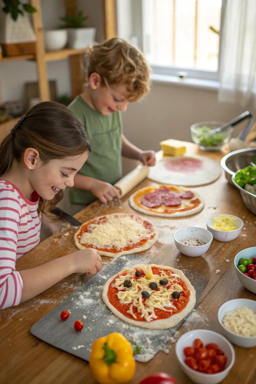 A DIY pizza-making station for kids to get creative with their toppings.