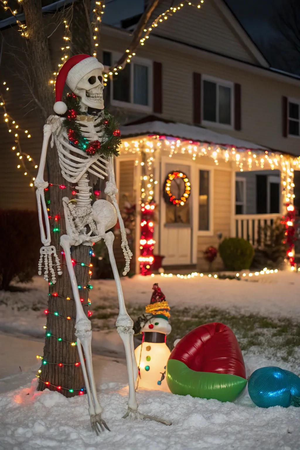 A versatile skeleton dressed for multiple holidays.