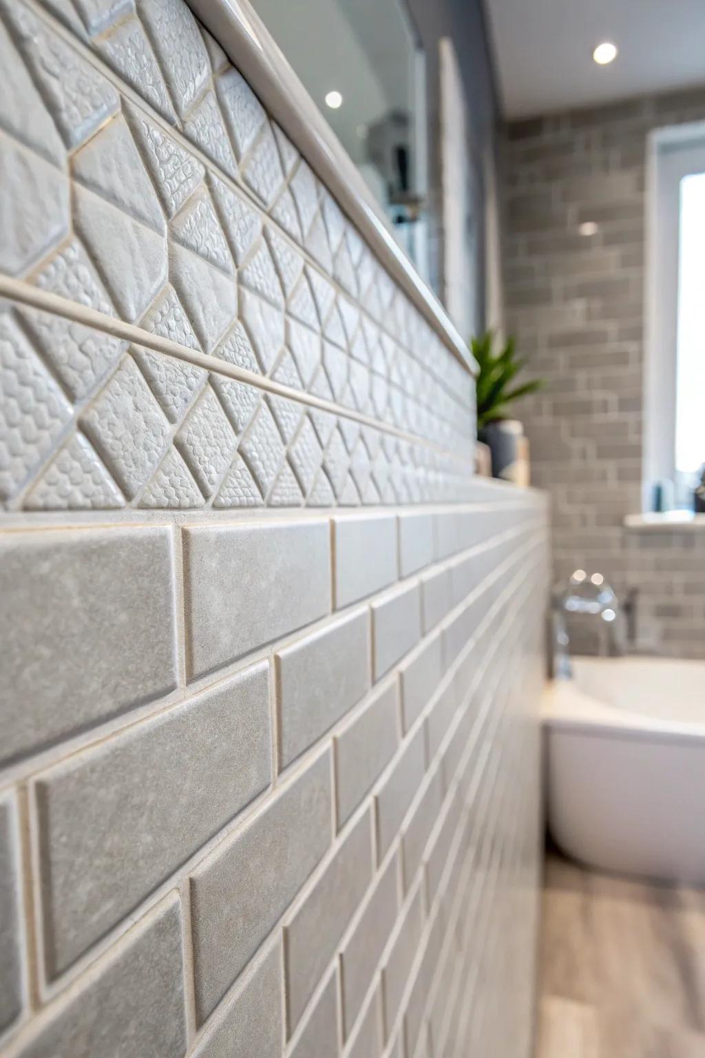 Textured tiles add dimension and visual interest.