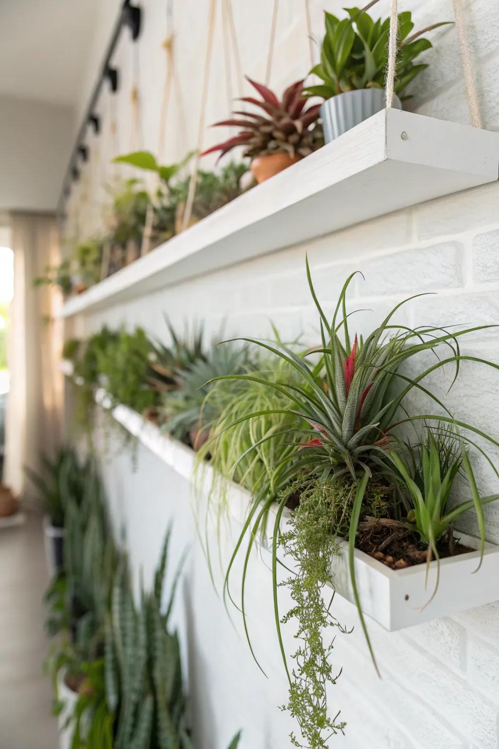 Floating shelves offer a simple way to display air plants elegantly.