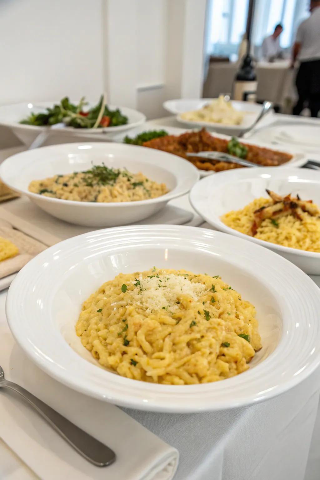 White platters make dishes appear elegant and inviting.