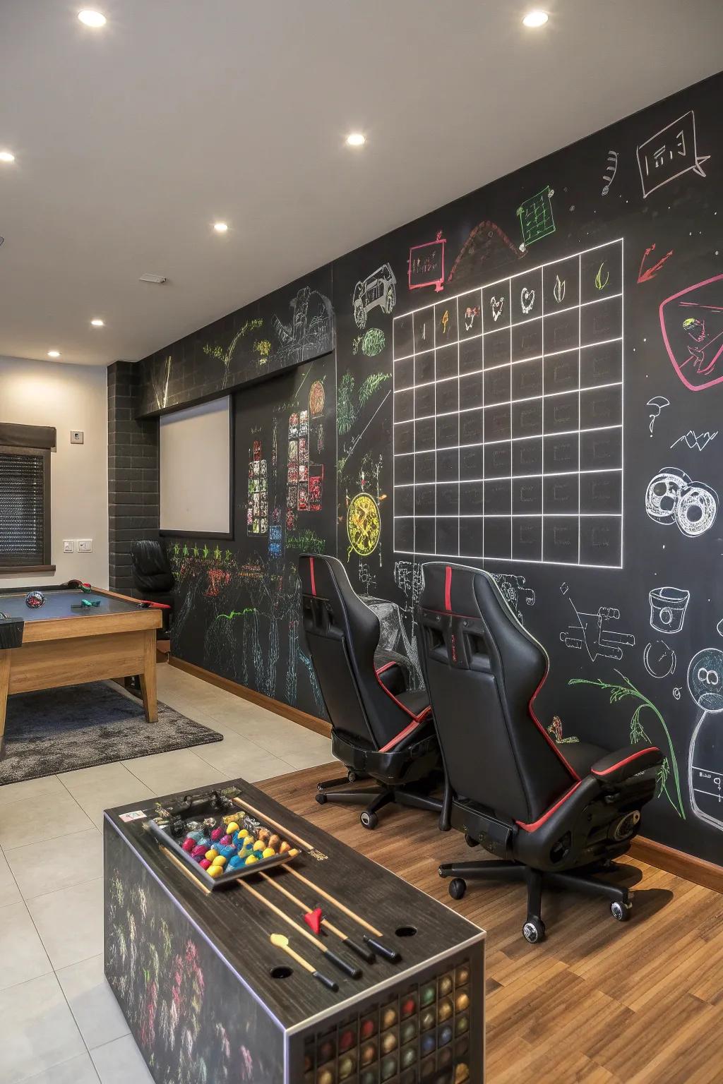 Interactive walls add a playful touch to any game room.