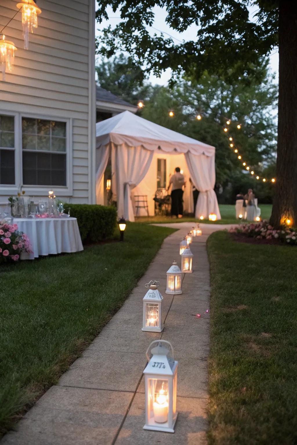 A lighted pathway adds magic and guides guests to the entrance.