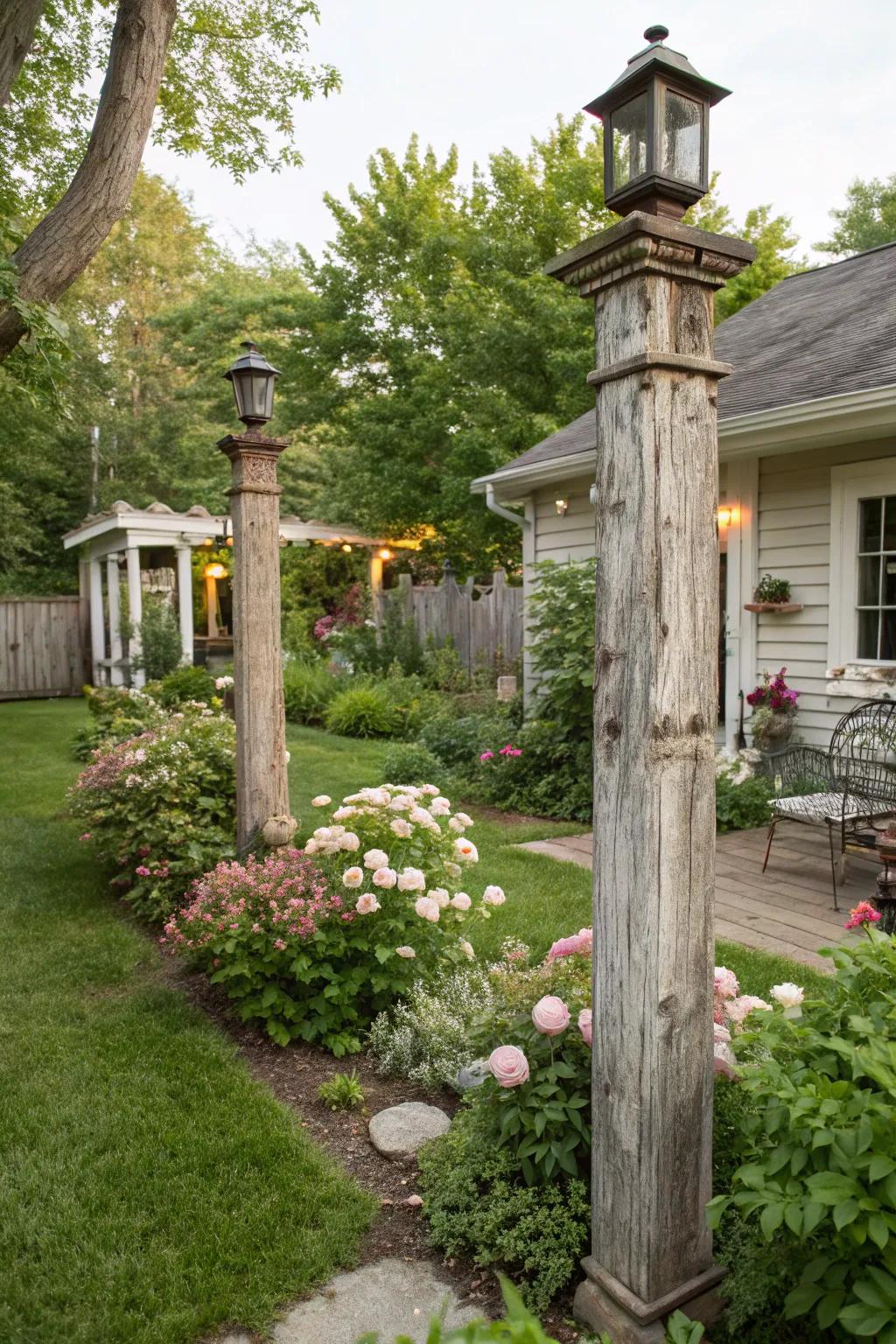 Add charm and character with vintage repurposed posts in your backyard.