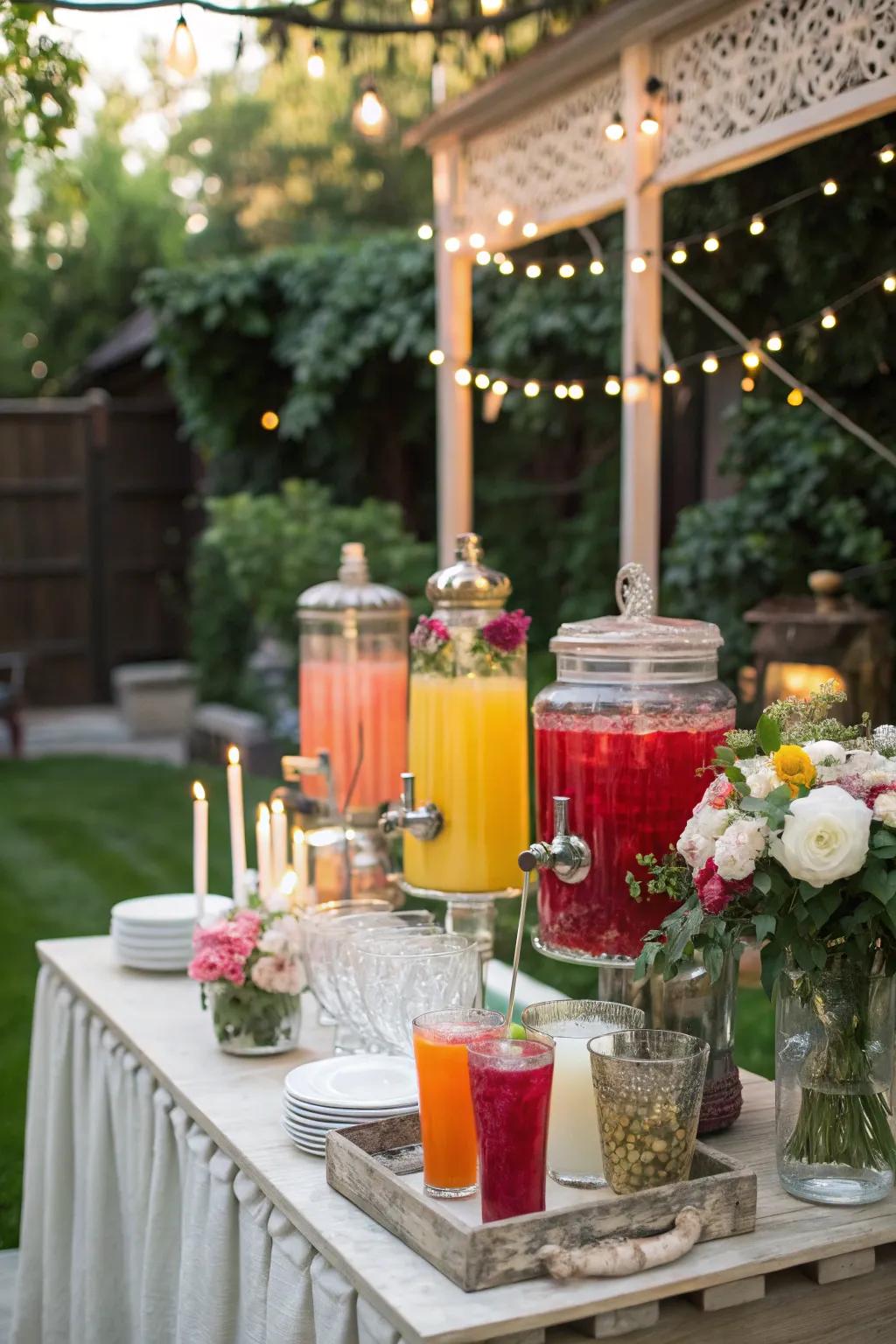 A creative drink station offers personalized beverage choices for guests.