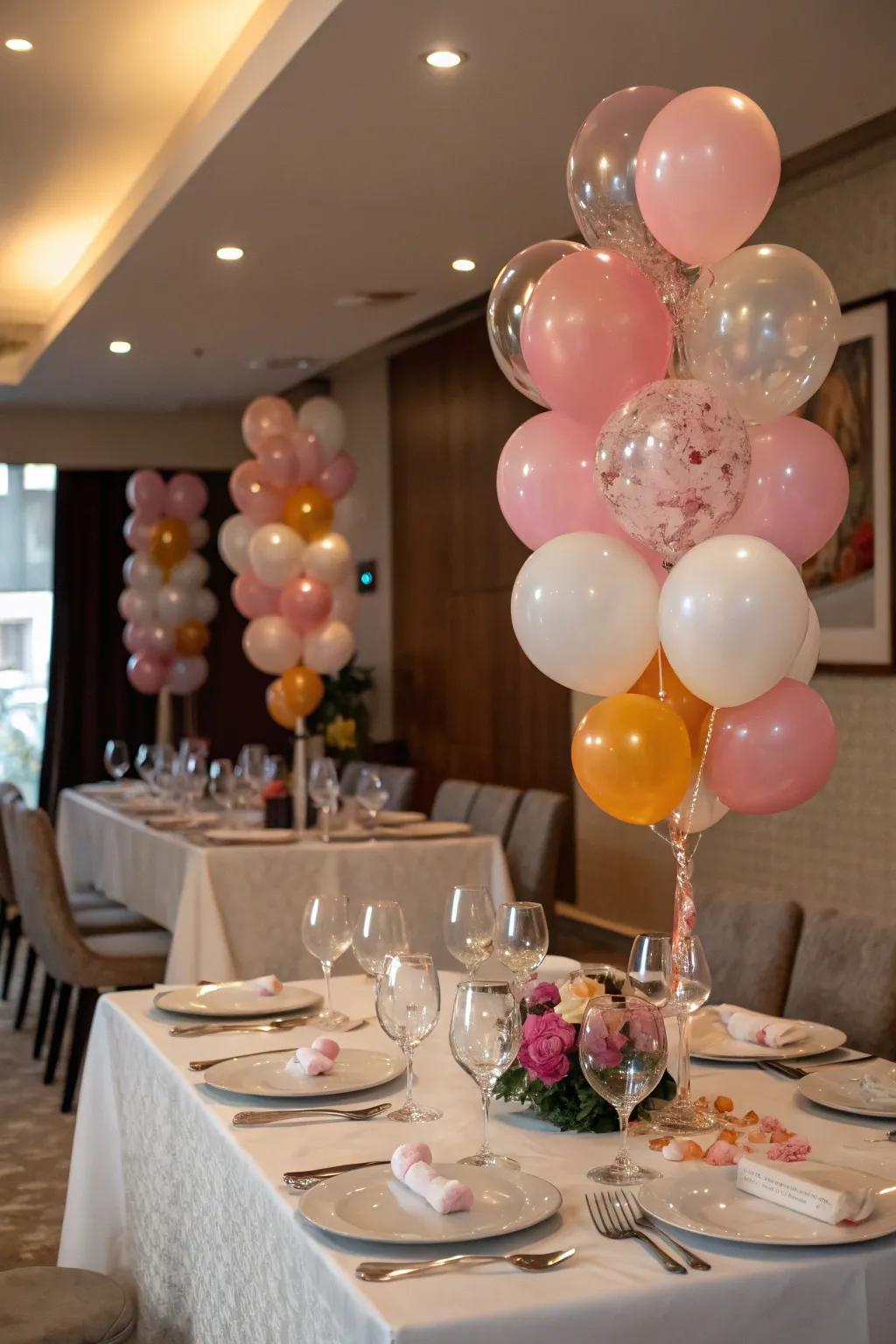 Elegant balloon centerpieces add a touch of sophistication to any table.