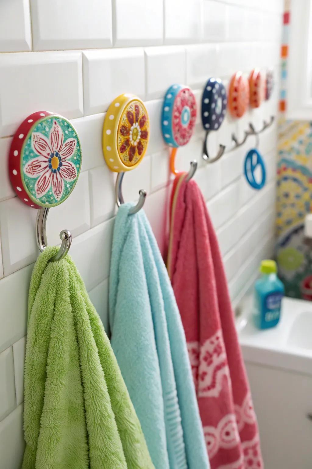 Ceramic hooks add a splash of color and fun.