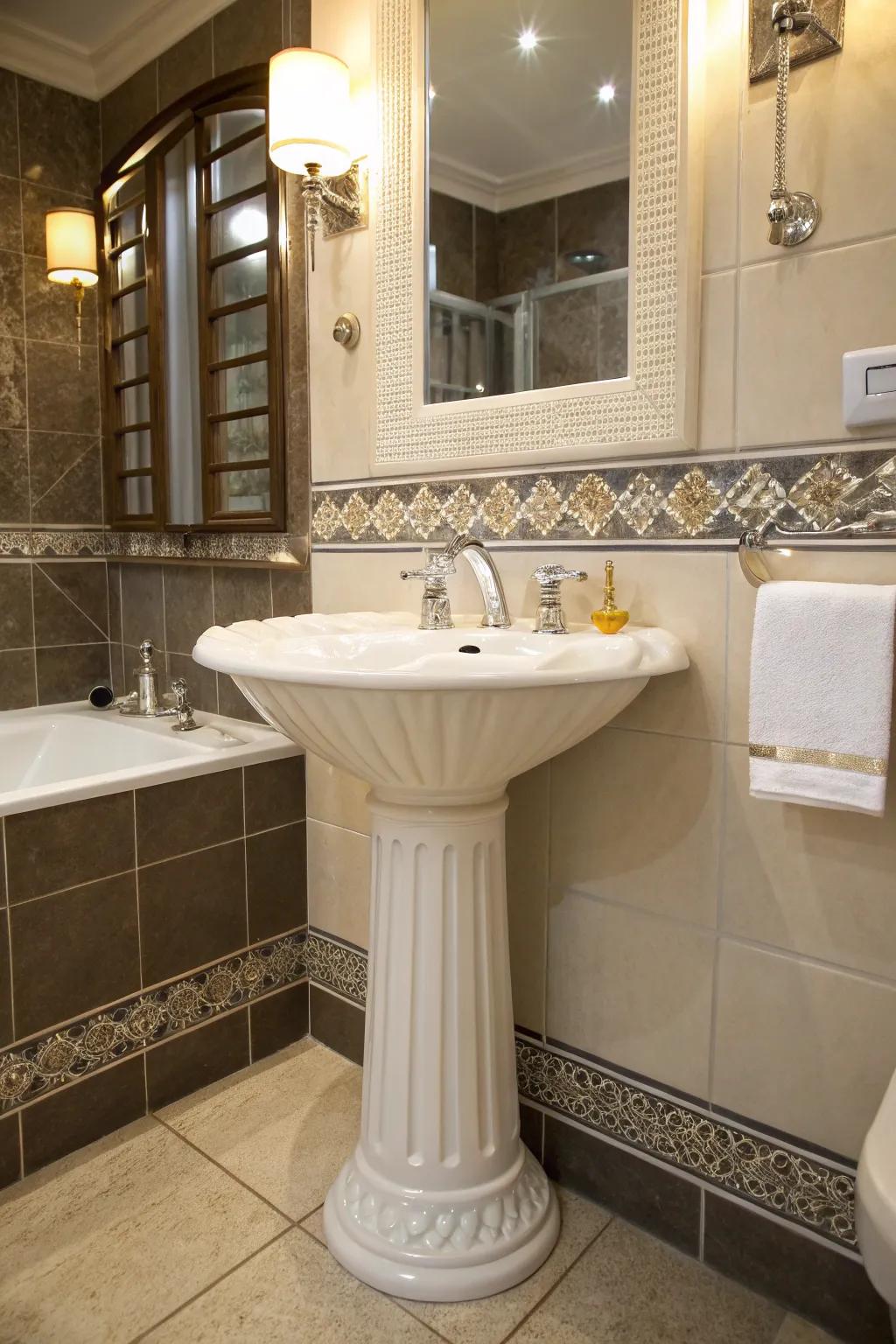 Make a statement with an artistic pedestal sink.