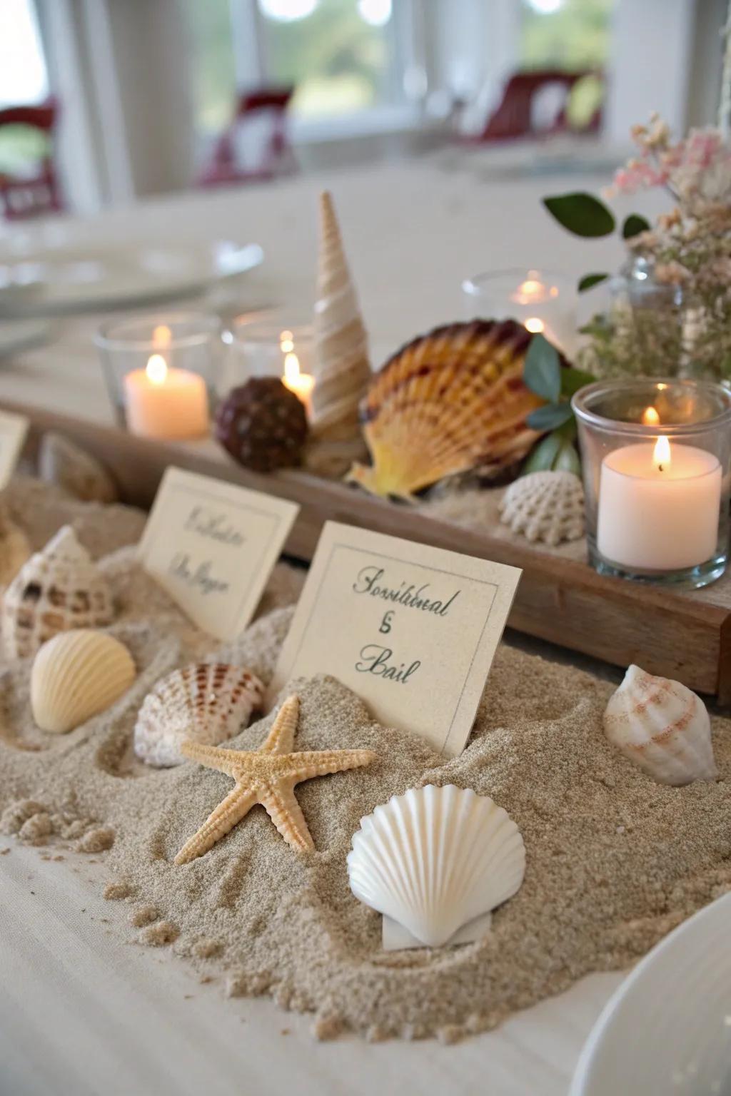 Natural shell holders add a touch of coastal charm to any setting.