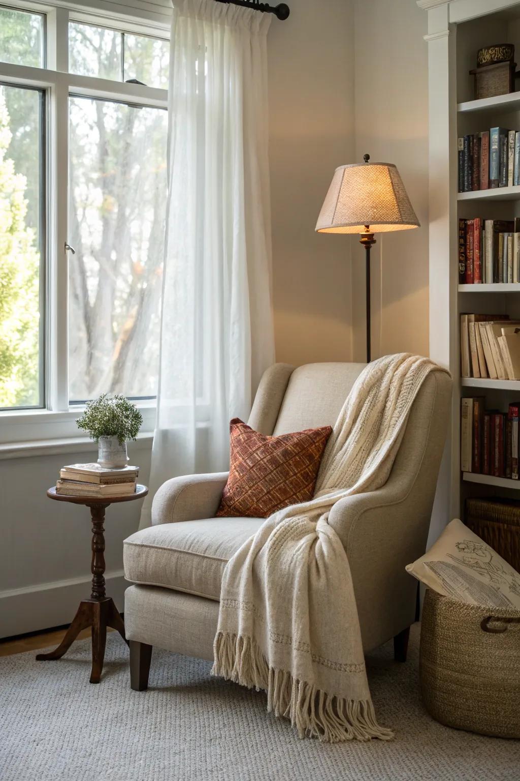 A reading nook offers a cozy retreat within your bedroom.