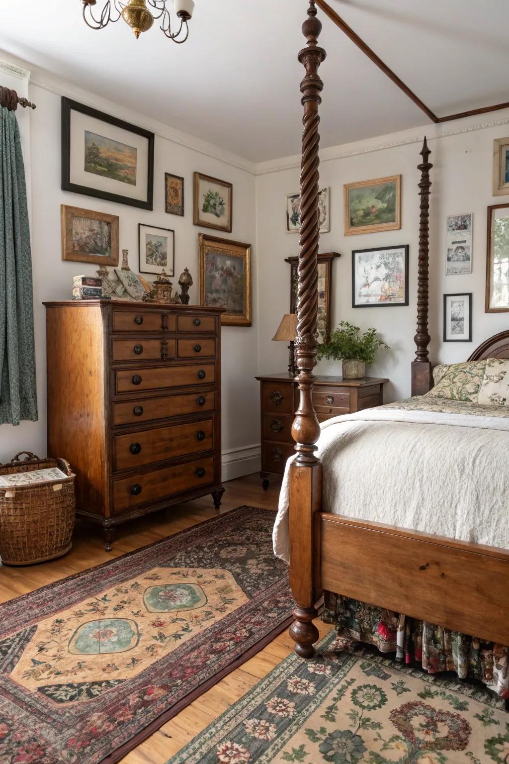 Vintage finds add character and uniqueness to this bedroom.