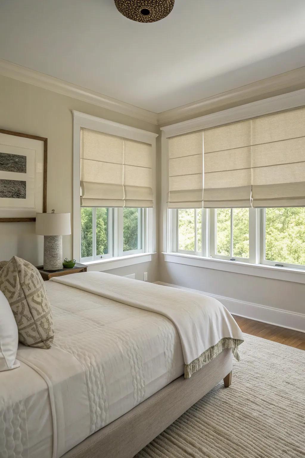 Roman shades provide a sleek and streamlined look for minimalist spaces.