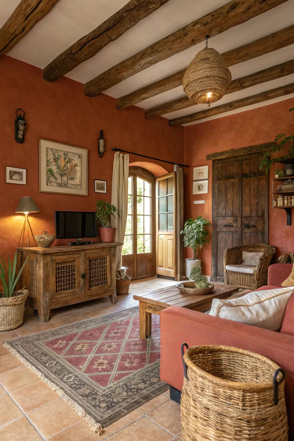 Terracotta walls add earthy warmth and charm.