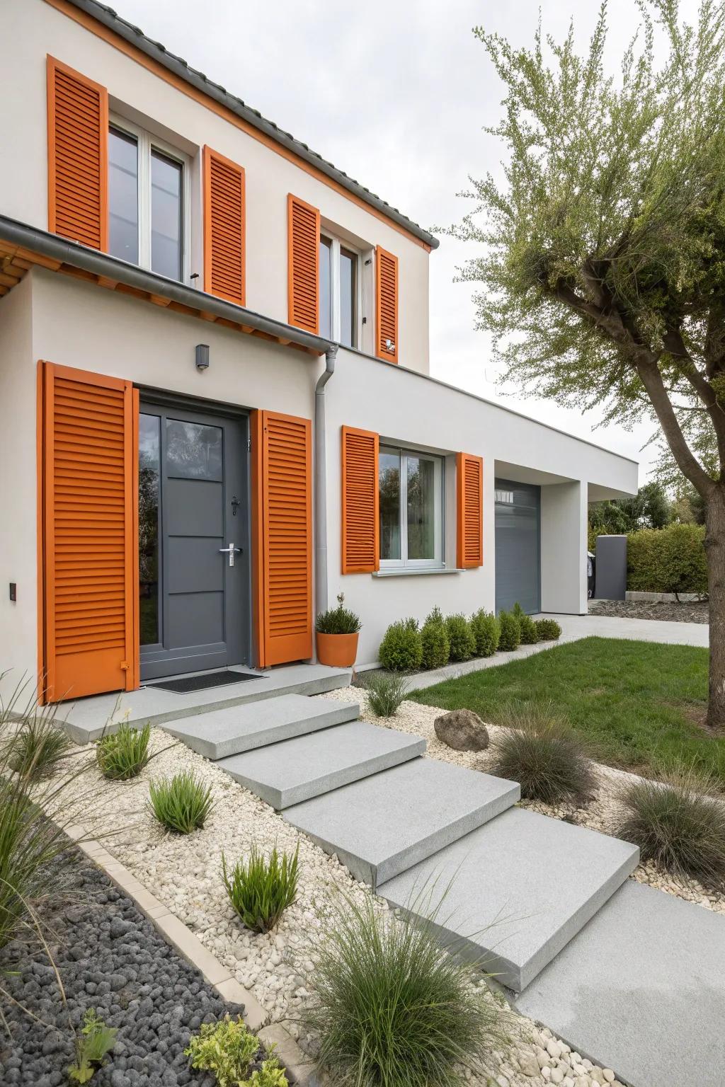 Vibrant orange and neutral gray create a lively, modern look.