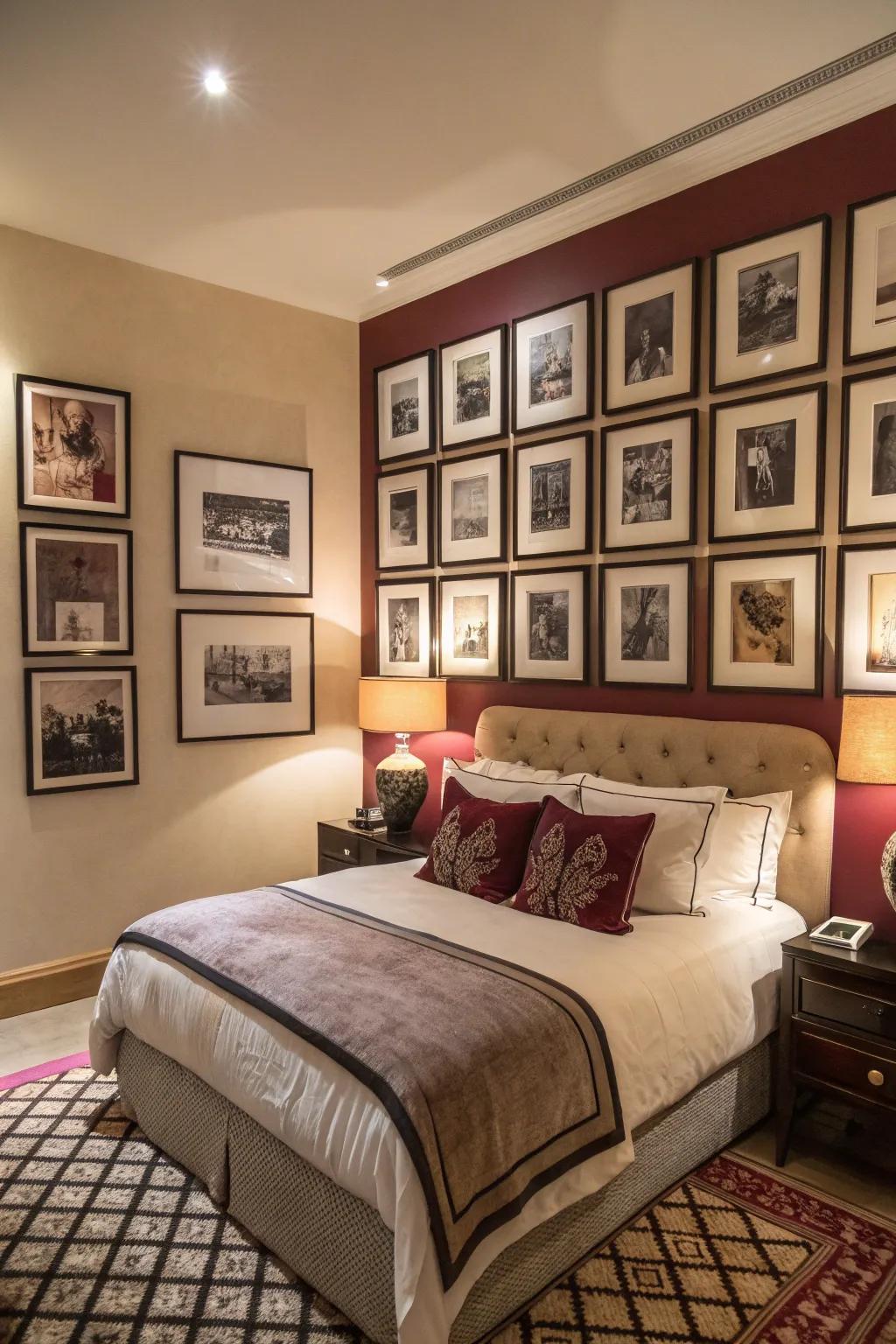 A gallery wall adds personal charm and character to your bedroom.