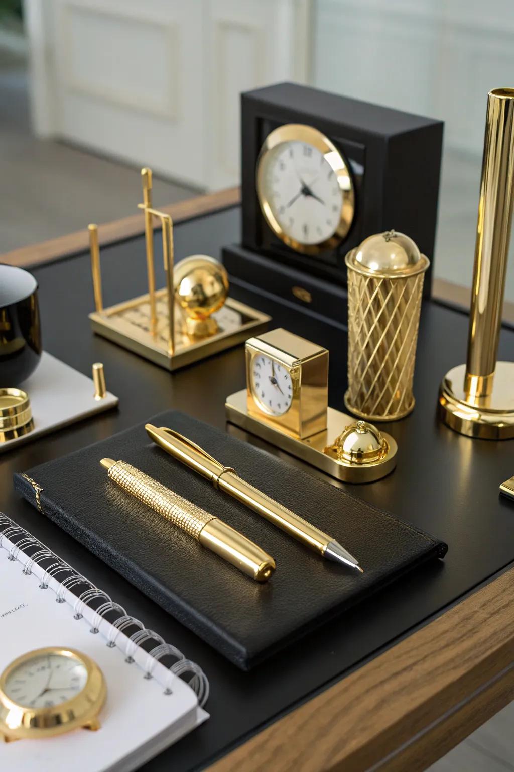 Gold desk accessories add elegance and functionality to your workspace.