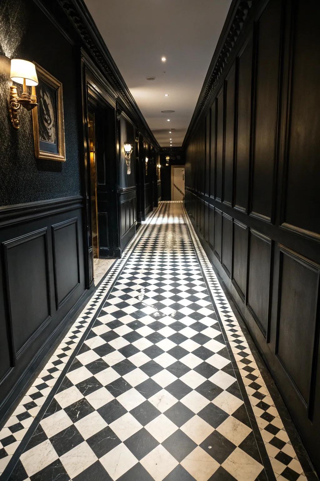 Checkerboard floors provide a timeless and playful touch.