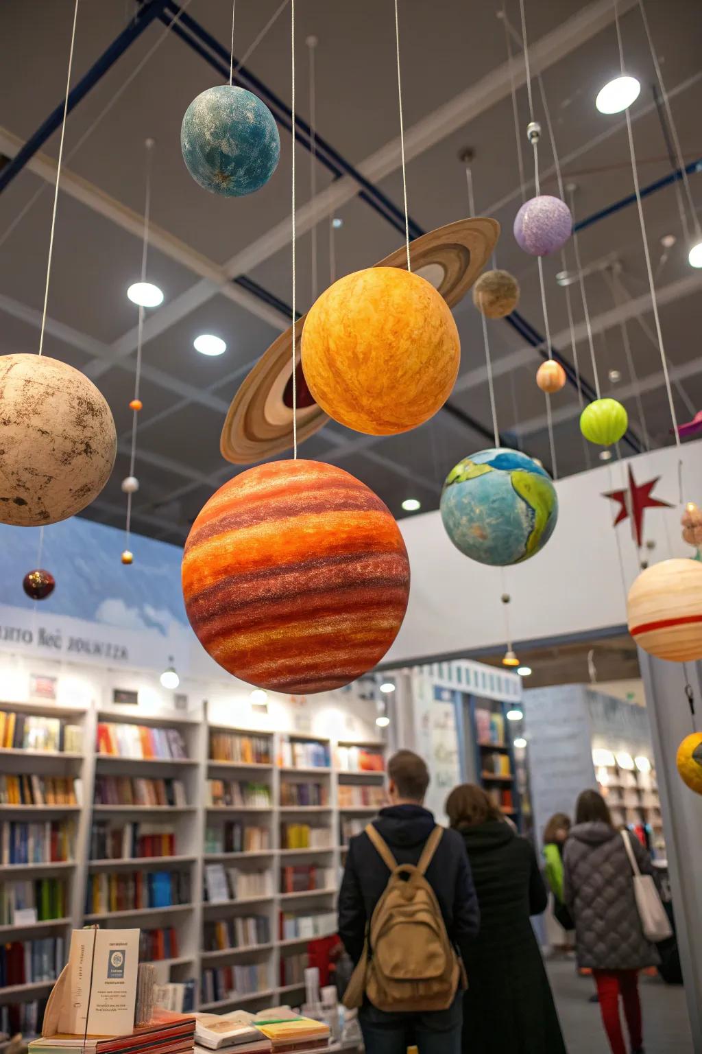 Crafty planets and asteroids bring a whimsical touch to the book fair.