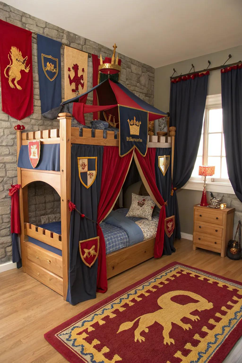 Guard the night in a grand castle-themed canopy bed.