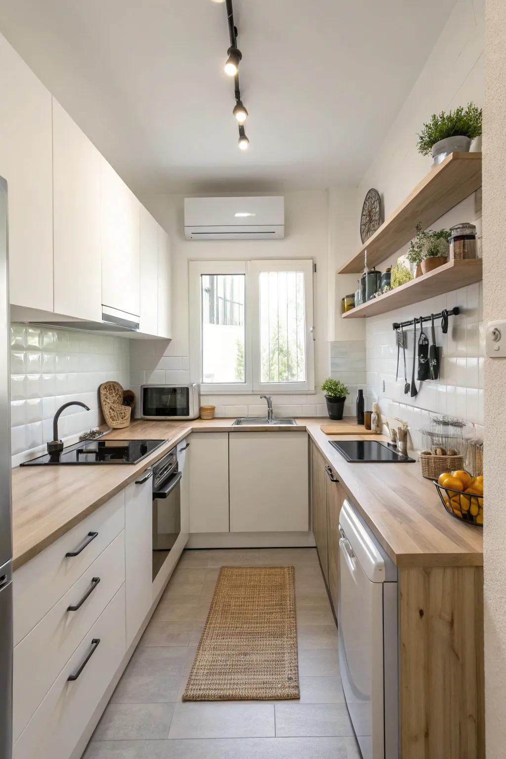 Minimalism creates a clean, open feel in this small kitchen.