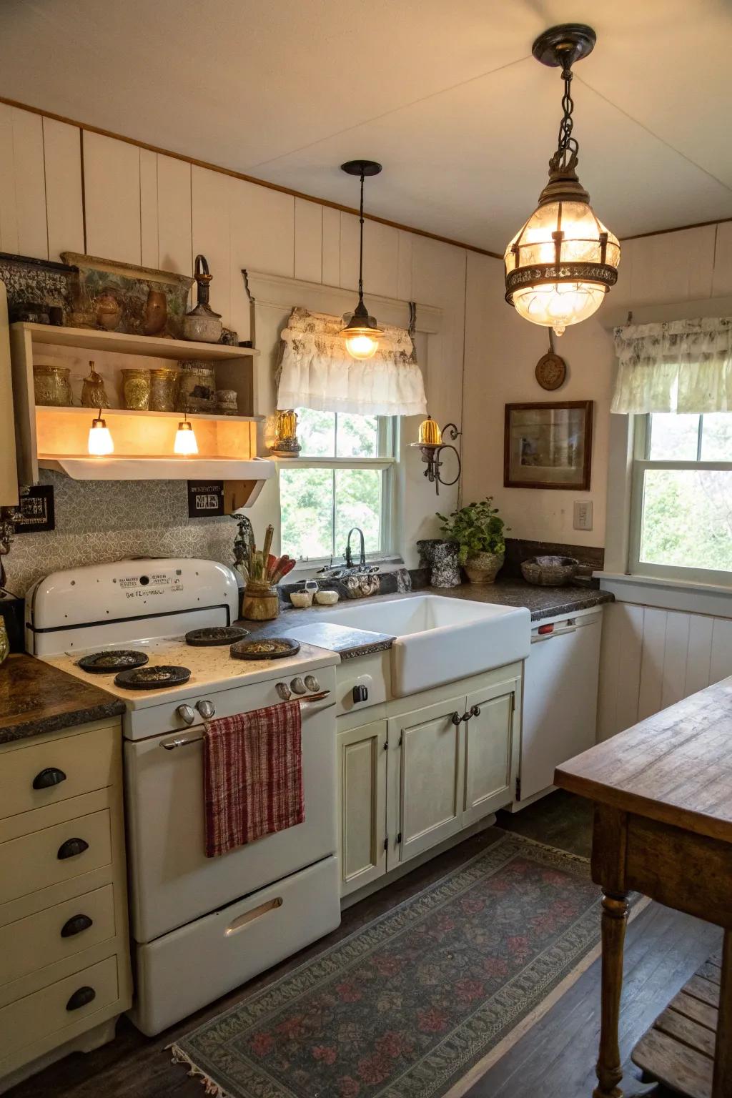 A bungalow kitchen enriched with charming vintage touches.