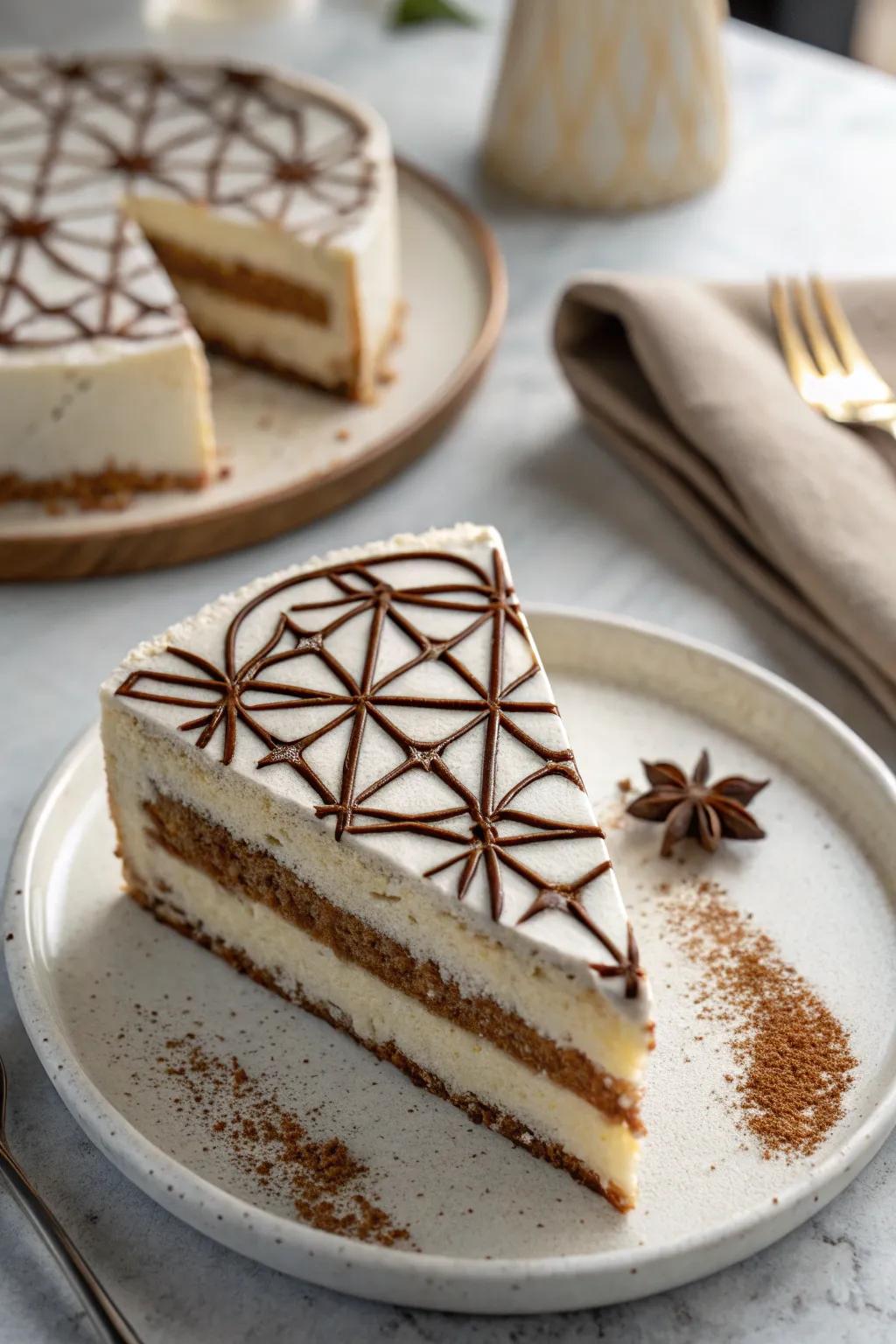 Geometric patterns add a modern flair to your dessert.