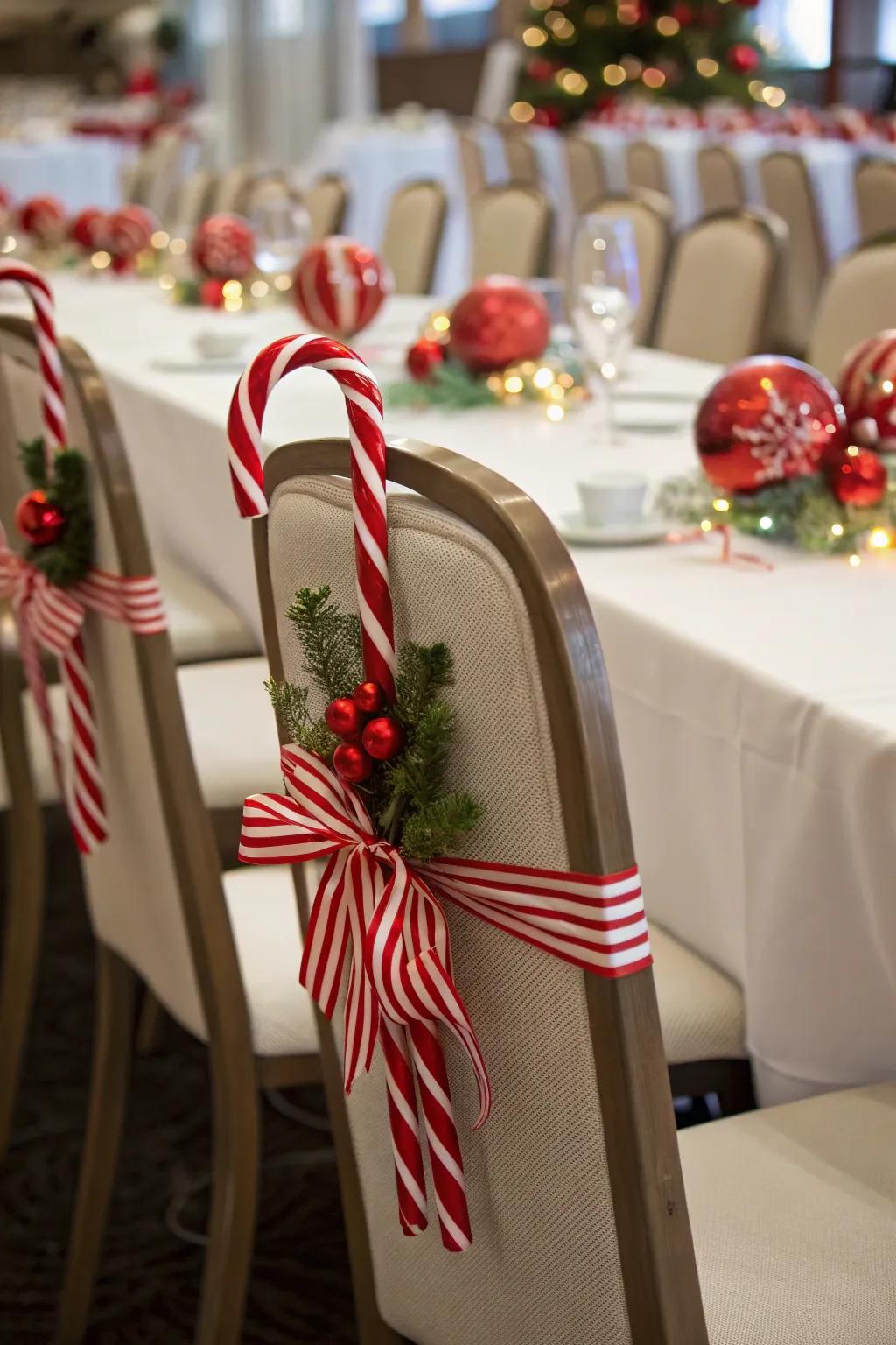 Add a touch of charm to your dining area with candy cane accents.