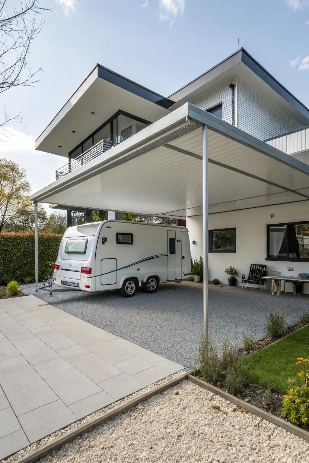 Flat roofs offer a clean and unobtrusive carport design.