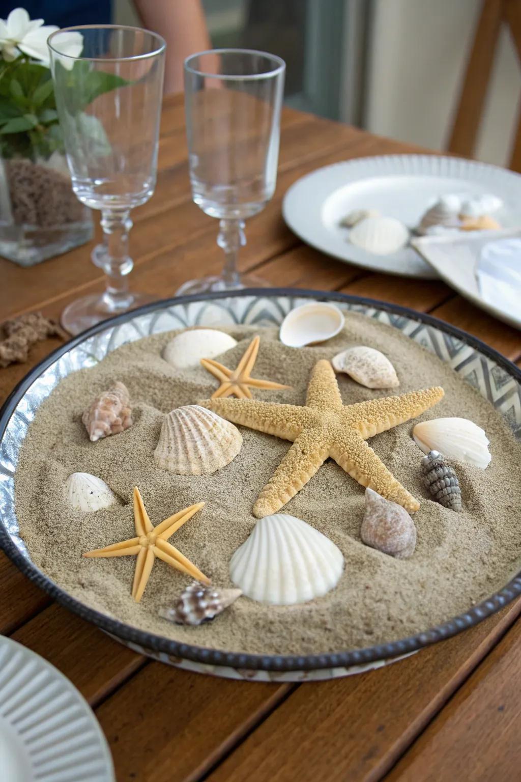 Bring the beach to your table with a coastal-themed centerpiece.