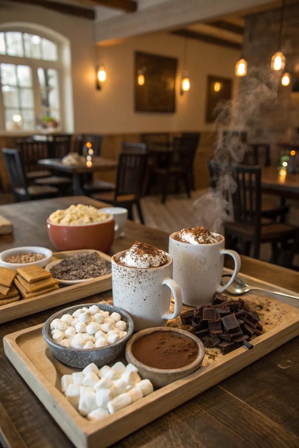 A cozy hot chocolate bar to warm the hearts and hands of your guests.