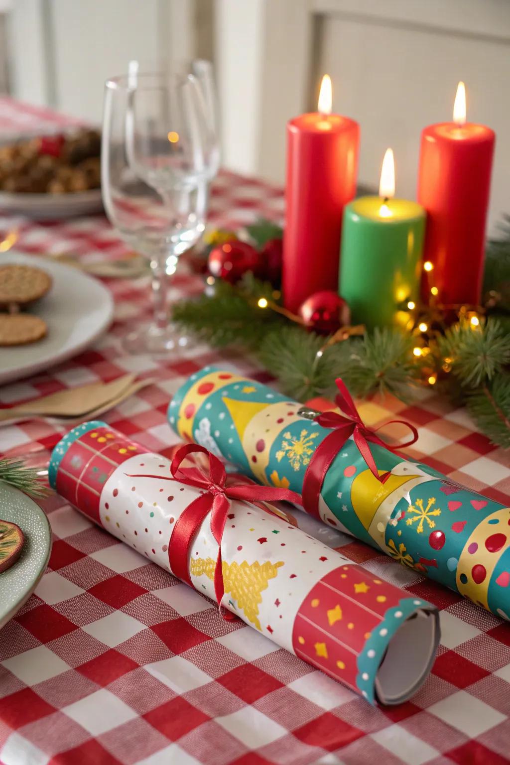 Christmas crackers add an element of surprise and fun to the table.