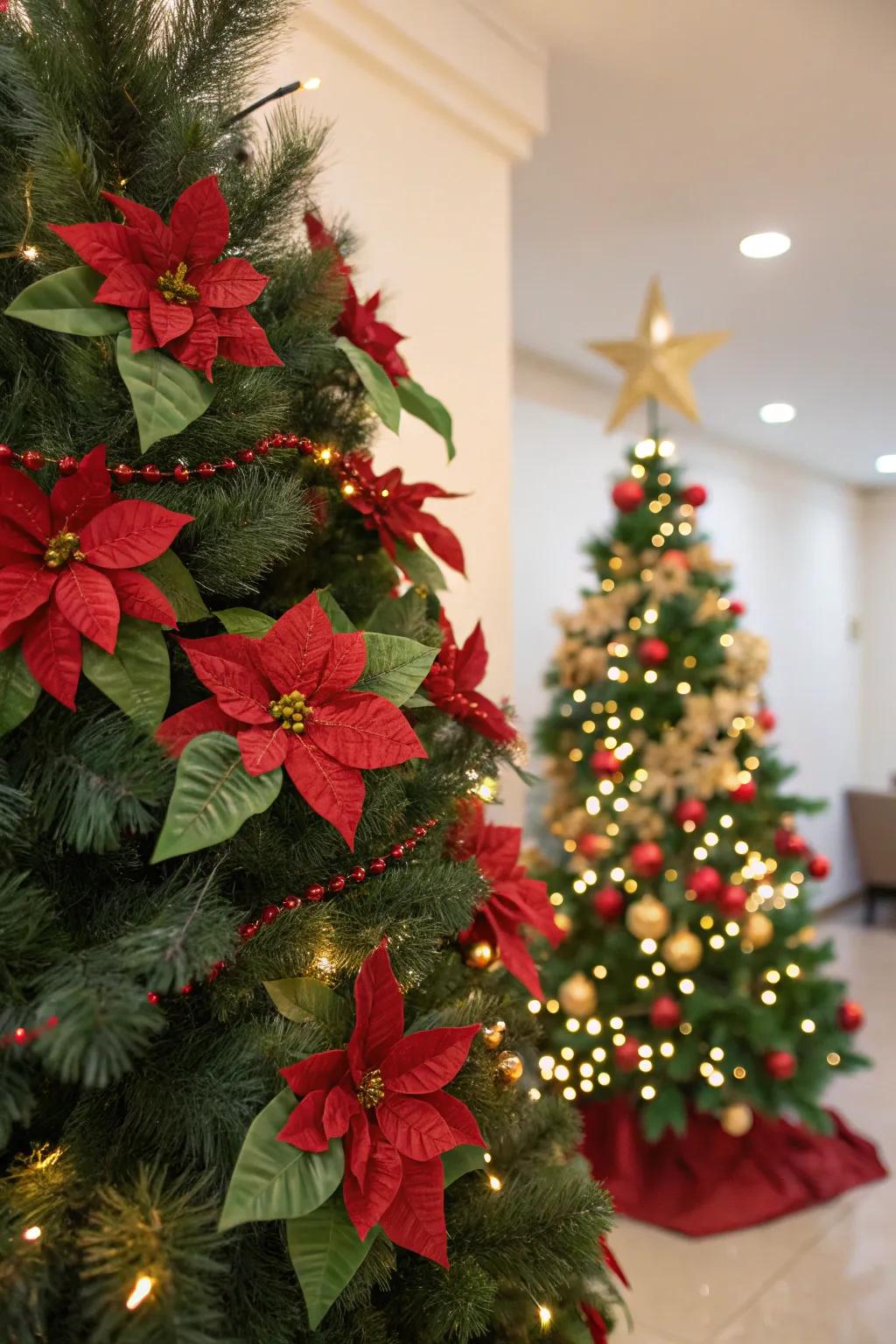 A festive floral Christmas tree in full bloom.