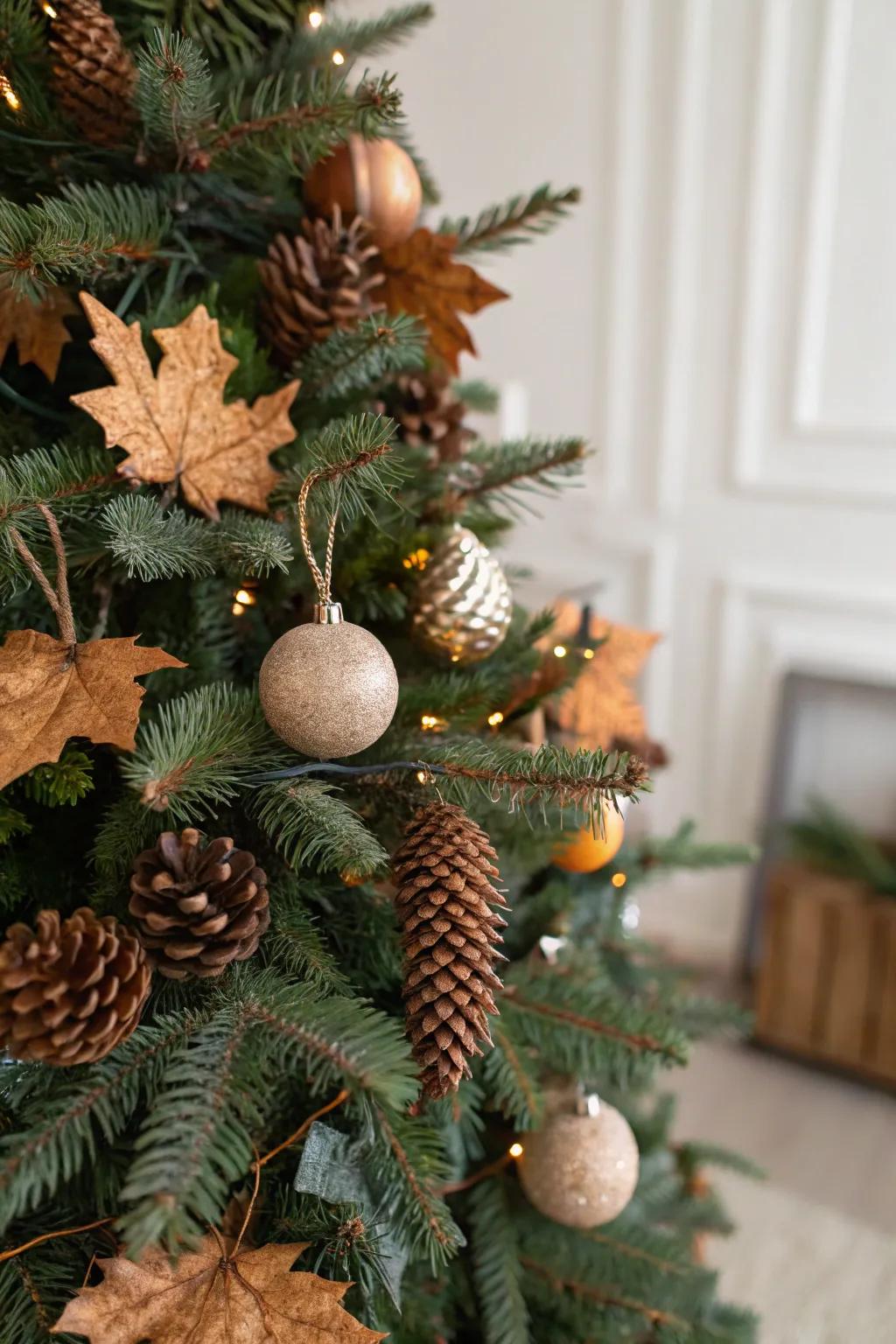 A Christmas tree with natural decorations.