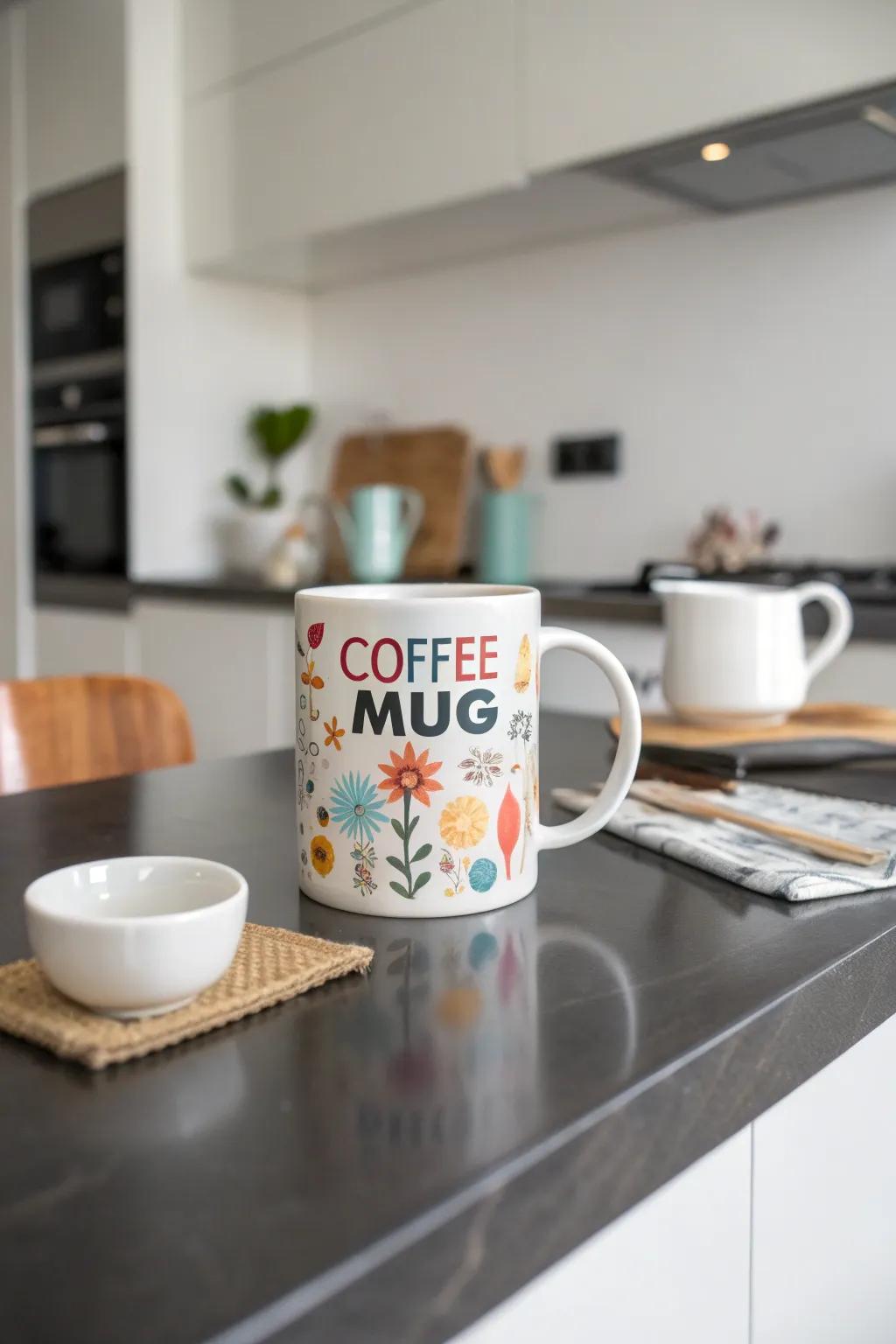 A balanced mix of text and graphics for a stylish mug.