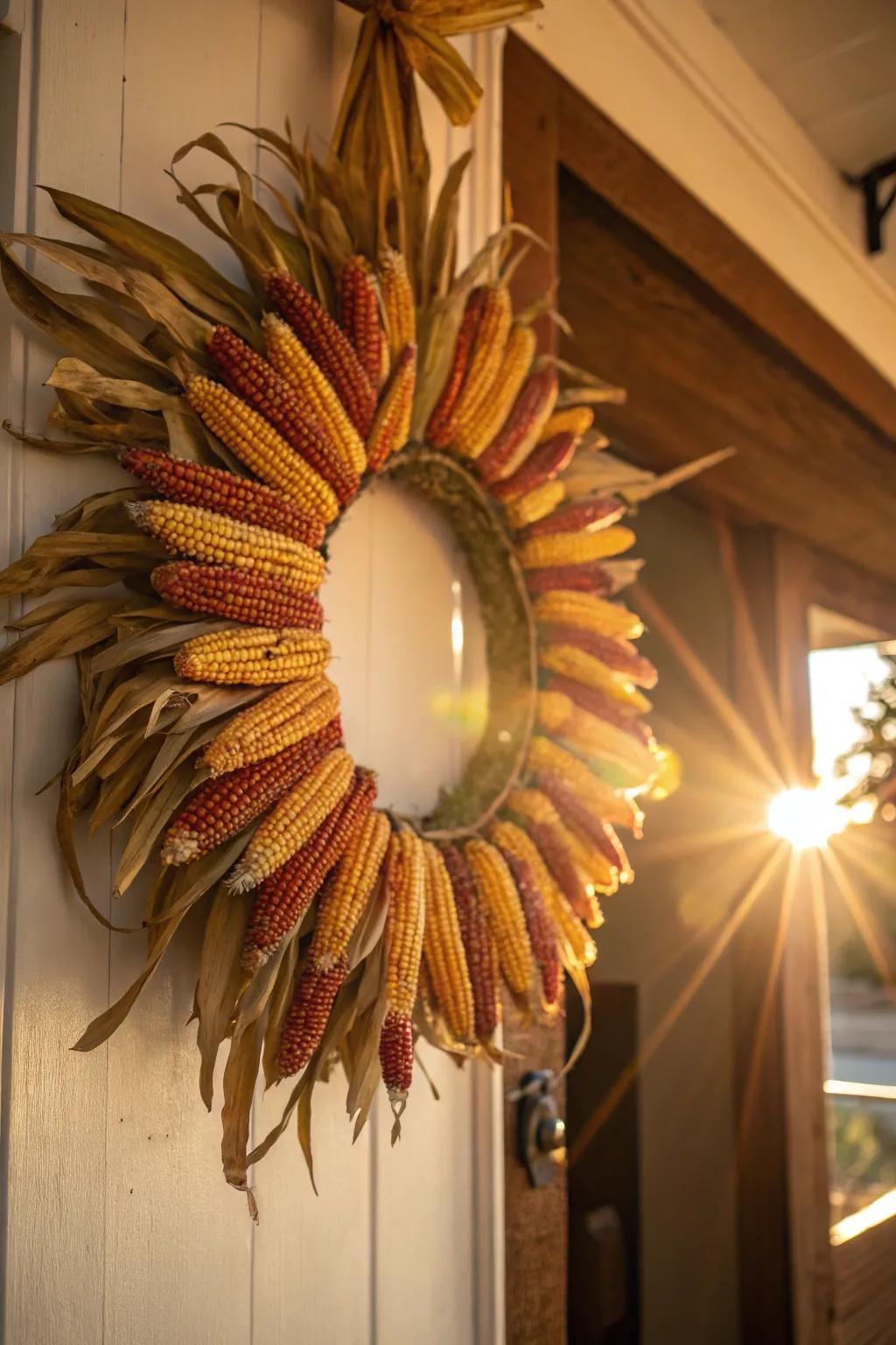 A bold sunburst corn husk wreath.