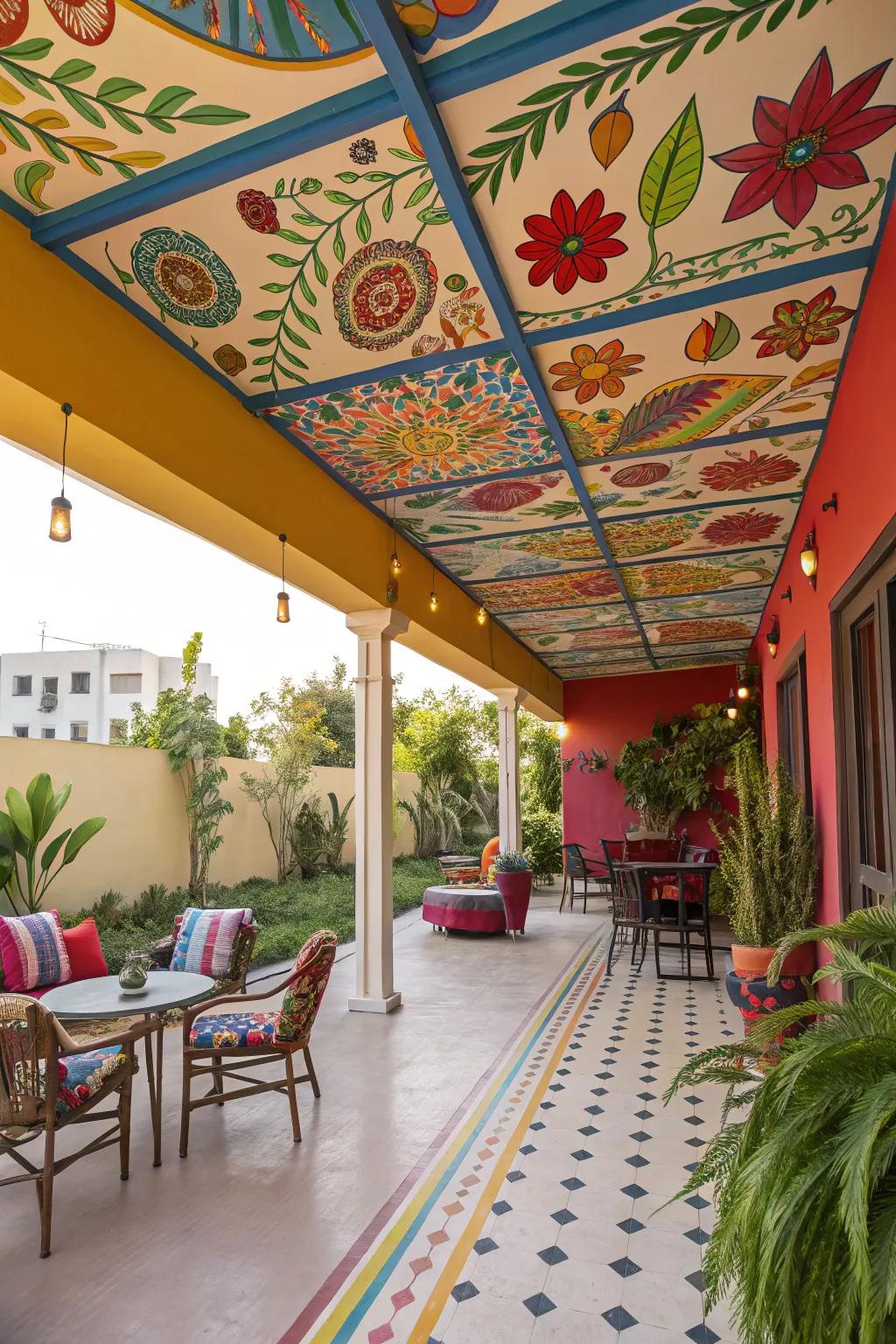 A painted ceiling can infuse your patio with vibrant personality.