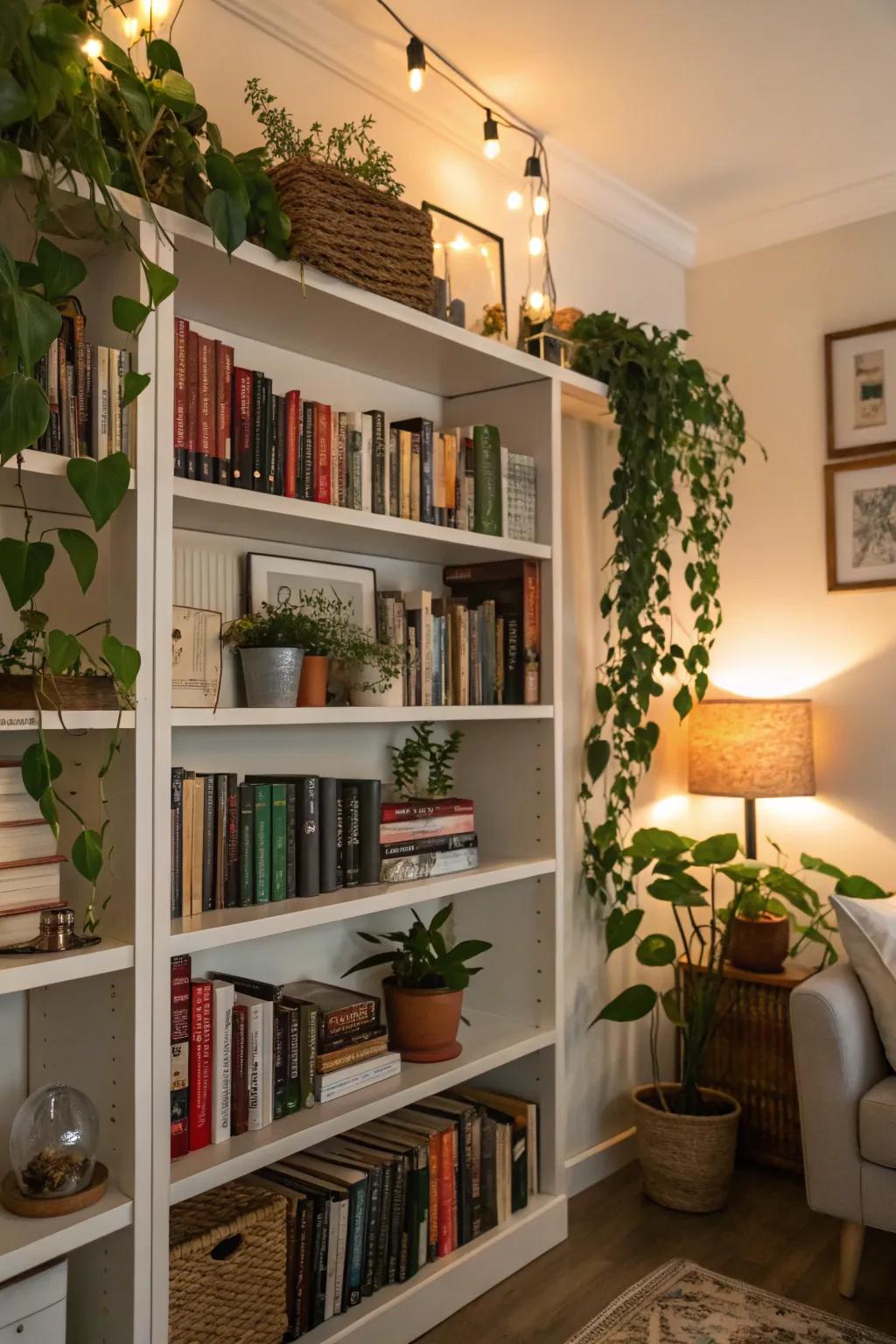 An eclectic mix on bookshelves showcases your personality.