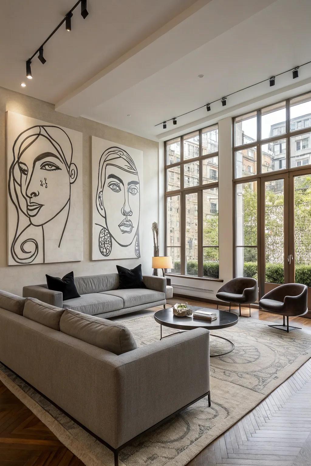 Abstract faces bring modern intrigue to decor.