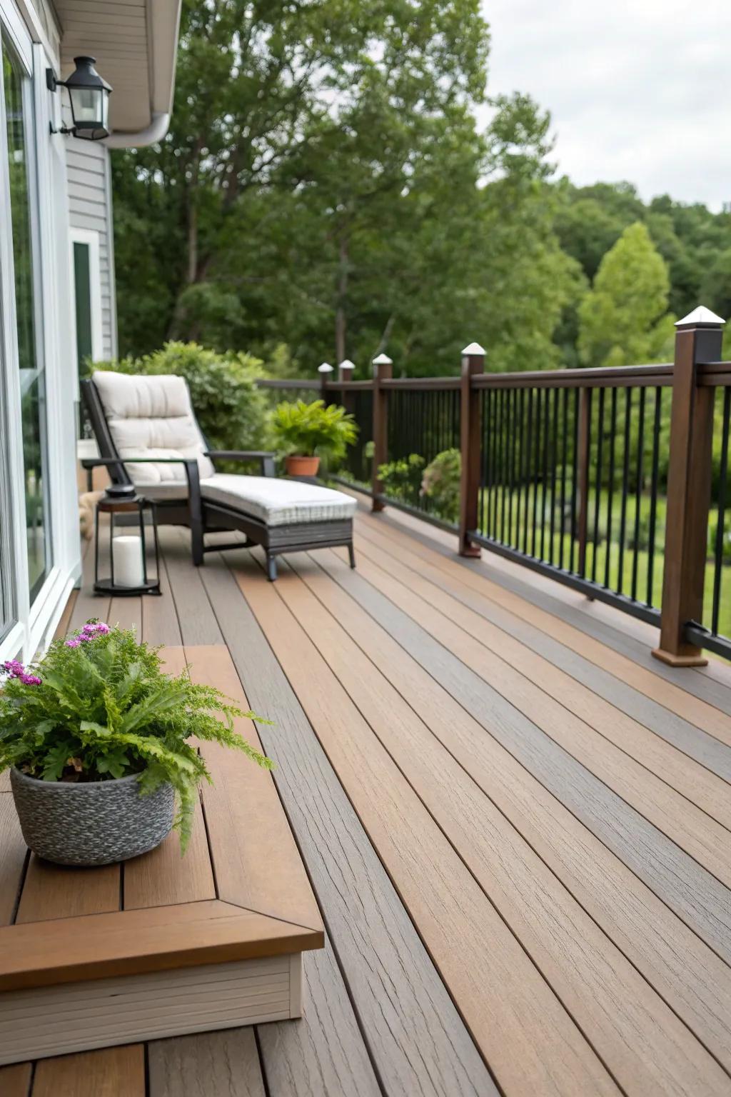 A deck showcasing a stylish mix of wood and composite materials.