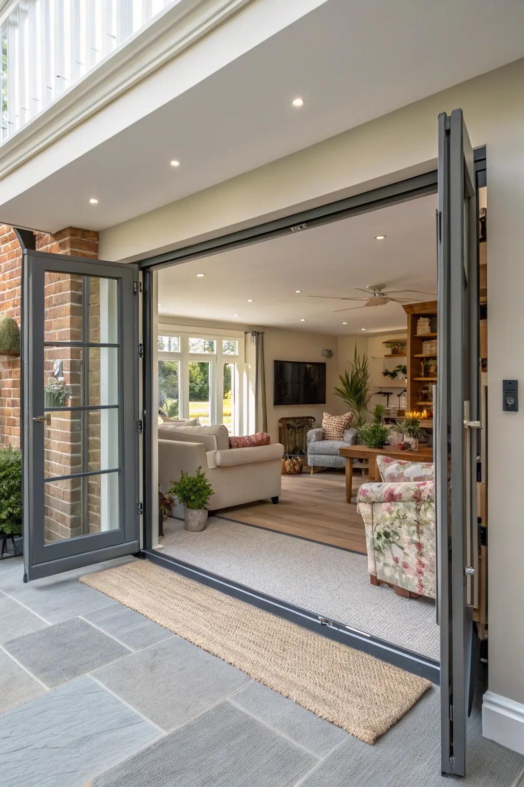 Bi-fold doors offer flexibility in space usage.