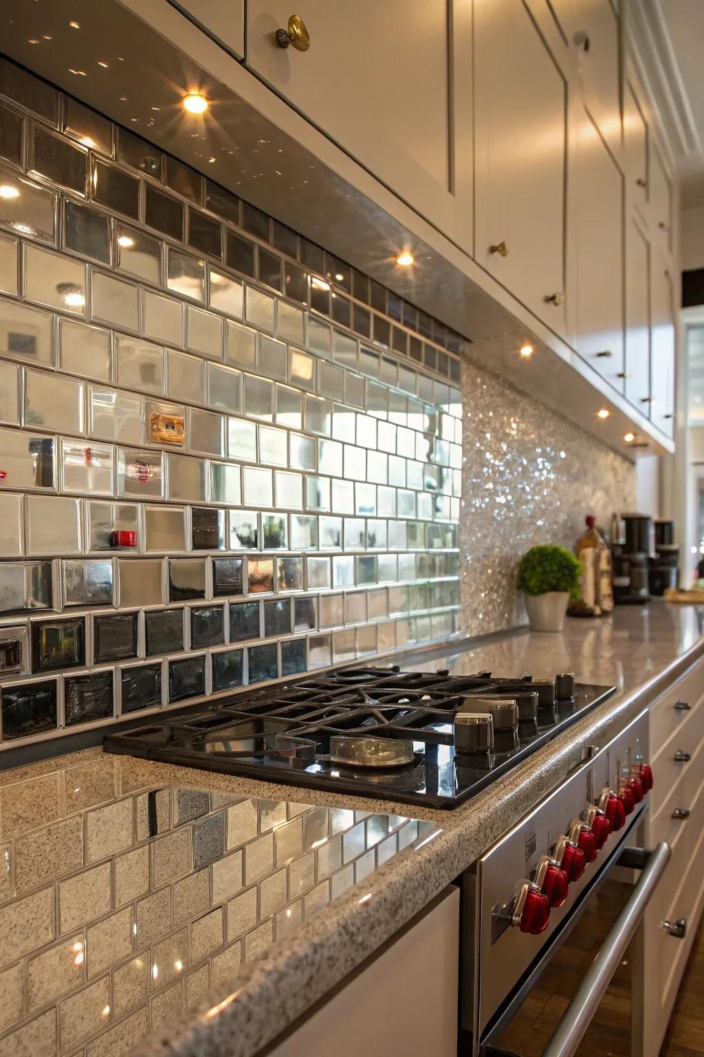 Mirror tiles enhance light and space, adding a touch of elegance.