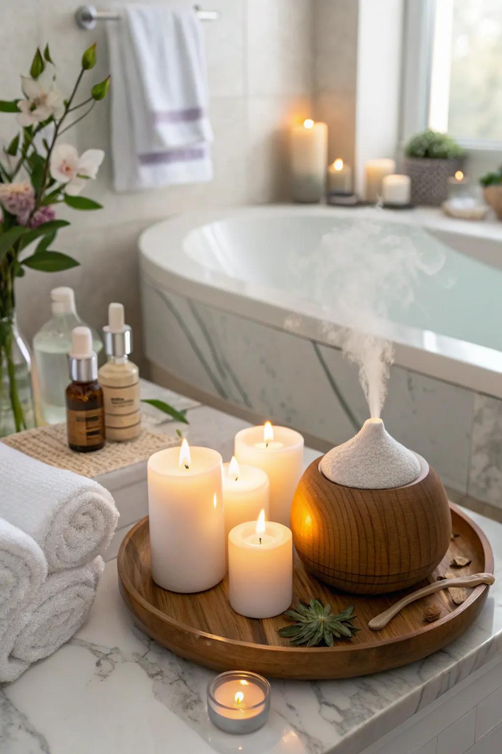Aromatherapy adds a calming scent, enhancing your spa-like retreat.
