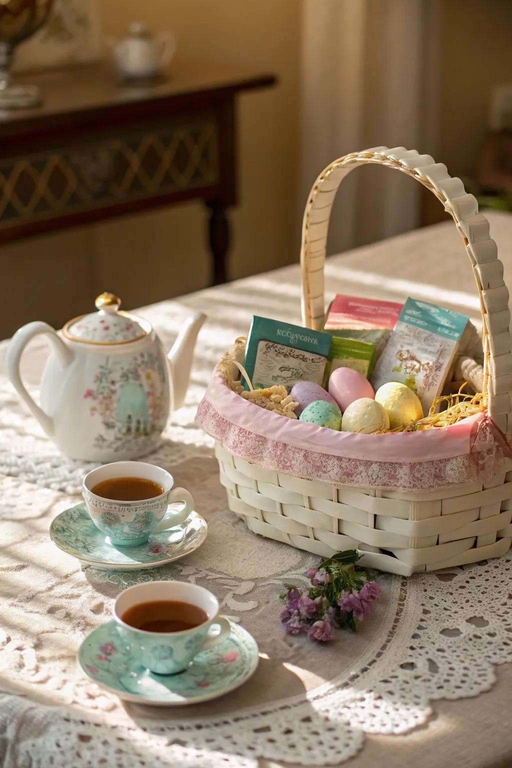 Create a serene tea time experience with this Easter basket.