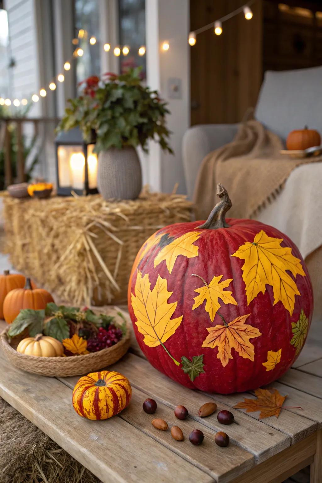 Nature-inspired leaf patterns bring the warmth of autumn to your Halloween pumpkins.
